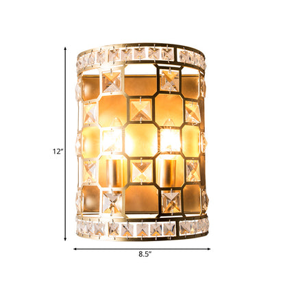 Vivolux | Zylindrische Kristall Wandleuchte Vintage 2 Köpfe Gold Flush Mount Wandleuchte für Nachttische