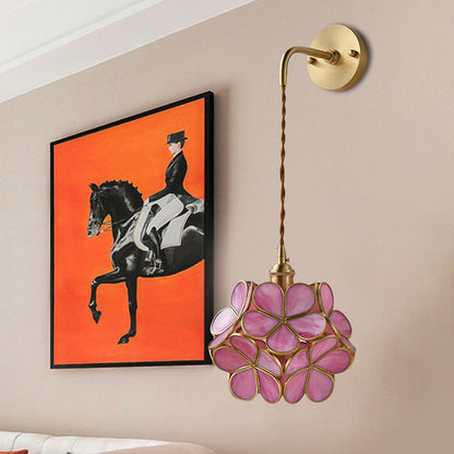 Vivolux | 1 Glühbirne Schlafzimmer Wandschalter Lampe Traditionelle Wandbeleuchtung mit Blumen weiß/rosa/blauem Glas-Schirm