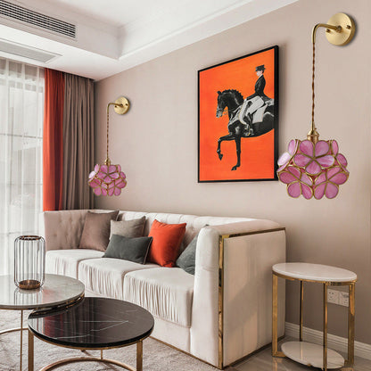 Vivolux | 1 Glühbirne Schlafzimmer Wandschalter Lampe Traditionelle Wandbeleuchtung mit Blumen weiß/rosa/blauem Glas-Schirm