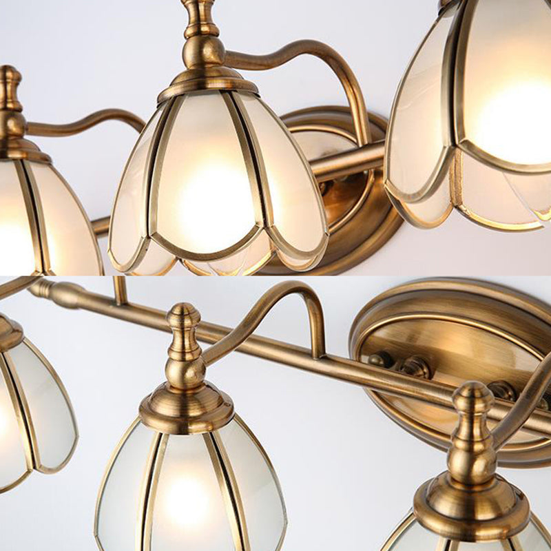 Vivolux | Dome Vanity Light Kolonial Opalglas 1/2/3/4 Köpfe Messing Wandbeleuchtungseinrichtung für Badezimmer