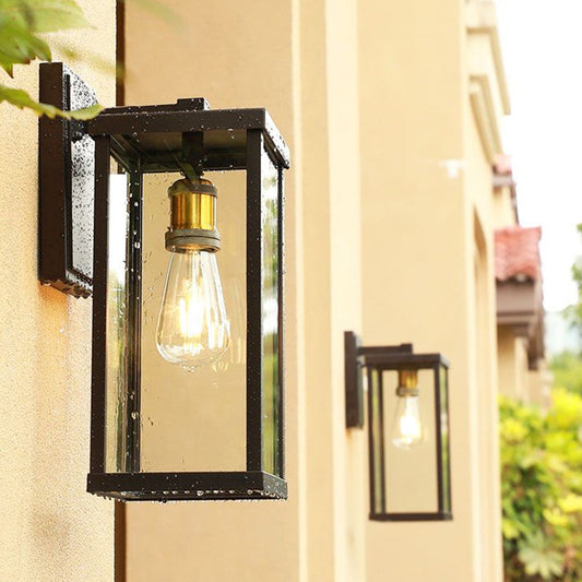 Vivolux | 1 Kopf Box Wand Sconce Einfachheit Kaffee Klarglas Wandmontage Lampe für Außenbereich