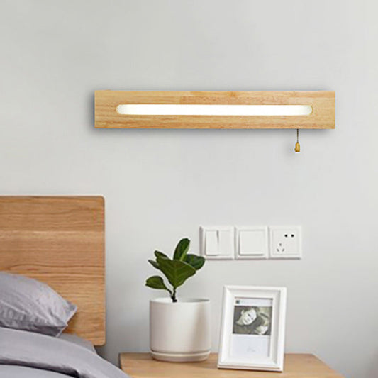 Vivolux | Rechthoekige Vanity Lamp Modern Houten 18"/21.5" Breed 1-Kop Beige Wandlamp met Diffuser en Trekschakelaar