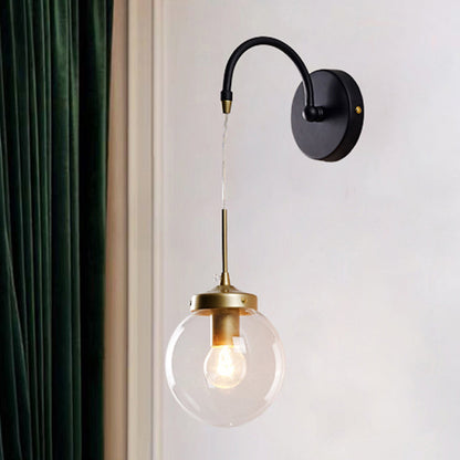 Vivolux | 1-Licht Klar Glas Wand Sconce Traditionell Schwarz Globus Schirm Esszimmer Sconce Licht mit Gewölbtem Arm