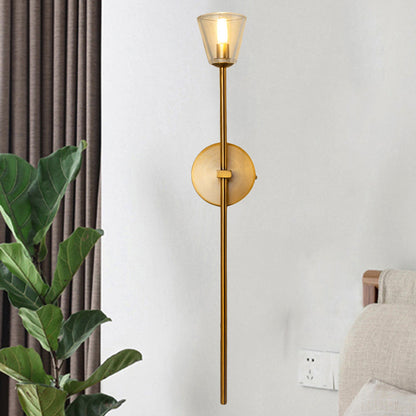 Vivolux | 1-Licht Wandlamp Simpel Globe/Kegel Duidelijk Raster Glas Wandlamp met Schone Lijn Arm in Goud voor Gang
