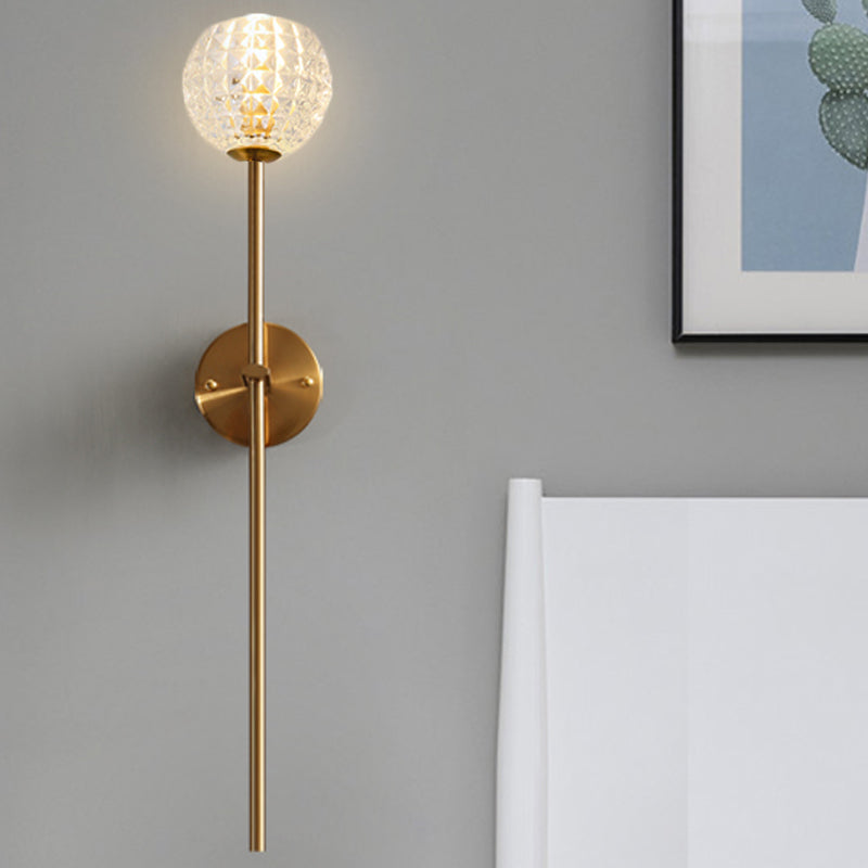 Vivolux | 1-Licht Wandlamp Simpel Globe/Kegel Duidelijk Raster Glas Wandlamp met Schone Lijn Arm in Goud voor Gang