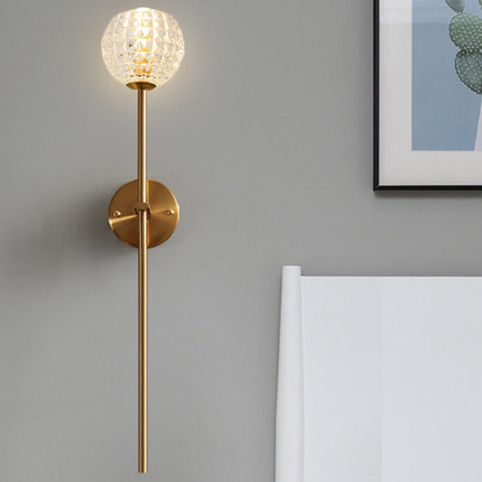 Vivolux | 1-Licht Wandlamp Simpel Globe/Kegel Duidelijk Raster Glas Wandlamp met Schone Lijn Arm in Goud voor Gang