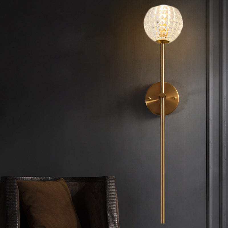 Vivolux | 1-Licht Wandlamp Simpel Globe/Kegel Duidelijk Raster Glas Wandlamp met Schone Lijn Arm in Goud voor Gang