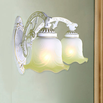 Vivolux | Schwarz/Weiß scalloped Wandleuchte Retro frosted Glas Schirm 1/2-Licht Esszimmer Wandlampe mit gebogenem Arm