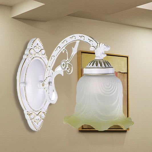 Vivolux | Schwarz/Weiß scalloped Wandleuchte Retro frosted Glas Schirm 1/2-Licht Esszimmer Wandlampe mit gebogenem Arm