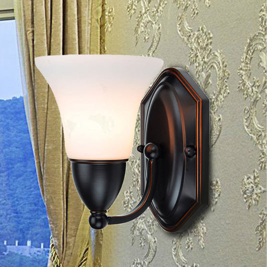Vivolux | Rood Bruin Bel Wandlamp Verlichting Traditioneel Metaal 1/2-Licht Woonkamer Wandlamp met Frosted Glazen Kap