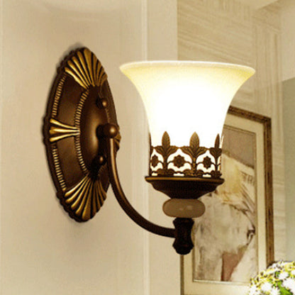 Vivolux | Schwarze Glockenwandlichtarmatur Retro Weiße Glas-Schirm 1/2-Licht Wohnzimmer Wandleuchte