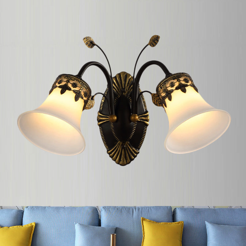 Vivolux | Frosted Glass Zwarte Wandlamp Bell 1/2-Licht Vintage Wandmontage Verlichting met Gebogen Arm voor Entree