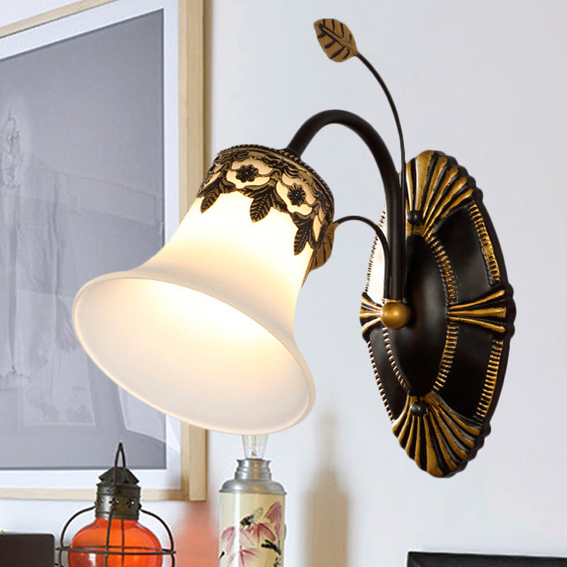 Vivolux | Frosted Glass Zwarte Wandlamp Bell 1/2-Licht Vintage Wandmontage Verlichting met Gebogen Arm voor Entree