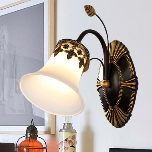 Vivolux | Frosted Glass Zwarte Wandlamp Bell 1/2-Licht Vintage Wandmontage Verlichting met Gebogen Arm voor Entree