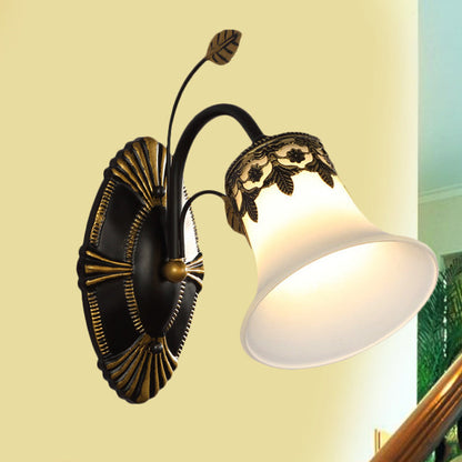 Vivolux | Frosted Glass Zwarte Wandlamp Bell 1/2-Licht Vintage Wandmontage Verlichting met Gebogen Arm voor Entree