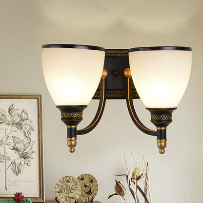 Vivolux | Metalen Koepel Wandlamp Vintage Stijl 1/2-Kop Woonkamer Wandlamp met Witte Glas in Zwart