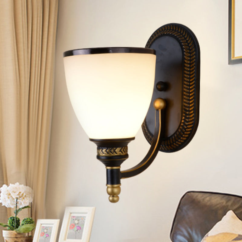 Vivolux | Metalen Koepel Wandlamp Vintage Stijl 1/2-Kop Woonkamer Wandlamp met Witte Glas in Zwart