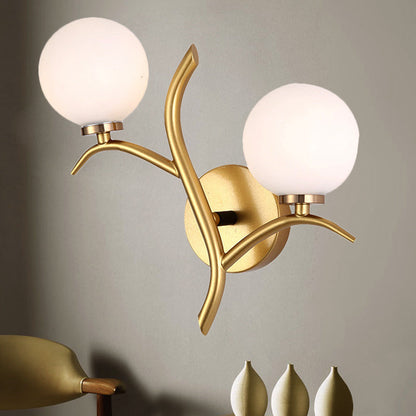 Vivolux | 2 Lampen Witte Glas Wandlamp Moderne Goud/Zwarte Globe Eettafel Wandlamp Licht met Takvormigem Arm