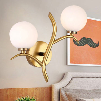 Vivolux | 2 Lampen Witte Glas Wandlamp Moderne Goud/Zwarte Globe Eettafel Wandlamp Licht met Takvormigem Arm