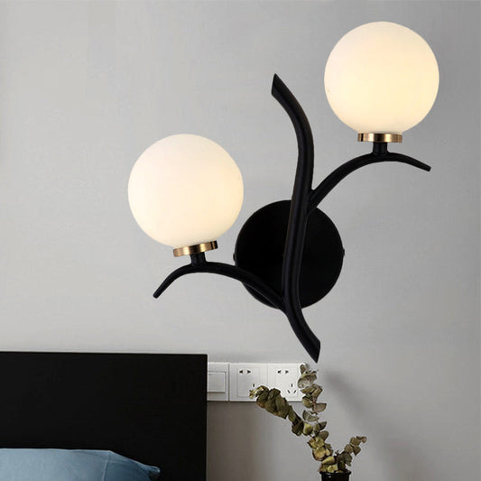 Vivolux | 2 Lampen Witte Glas Wandlamp Moderne Goud/Zwarte Globe Eettafel Wandlamp Licht met Takvormigem Arm