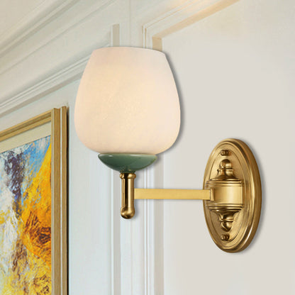 Vivolux | Opal Glass Tapered Wandlamp Modern 1/2-Licht Hal Wandmontage Verlichtingsarmatuur met Porseleinen Kap in Goud