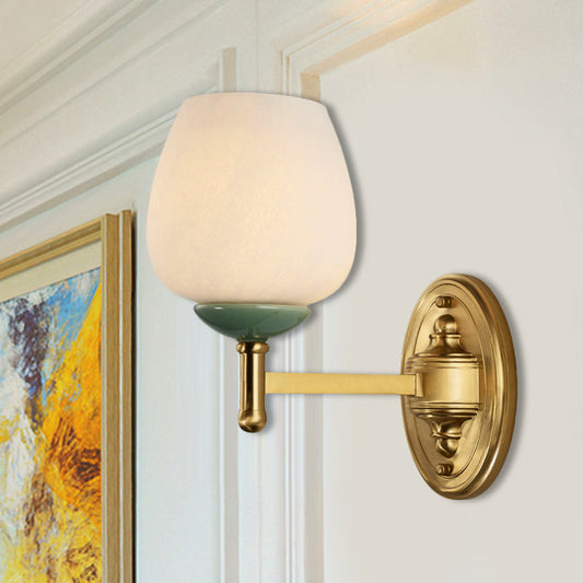 Vivolux | Opal Glass Tapered Wandlamp Modern 1/2-Licht Hal Wandmontage Verlichtingsarmatuur met Porseleinen Kap in Goud