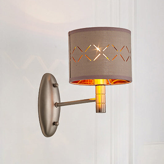Vivolux | Zylindrische Schlafzimmer Wandlicht Leuchte Traditionelle Metall Einzelne Glühbirne Licht Kaffee Wandlampe mit Stoffschirm