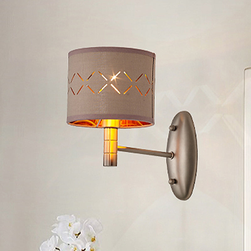 Vivolux | Zylindrische Schlafzimmer Wandlicht Leuchte Traditionelle Metall Einzelne Glühbirne Licht Kaffee Wandlampe mit Stoffschirm