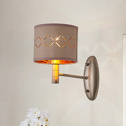 Vivolux | Zylindrische Schlafzimmer Wandlicht Leuchte Traditionelle Metall Einzelne Glühbirne Licht Kaffee Wandlampe mit Stoffschirm