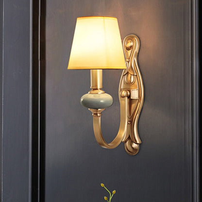 Vivolux | Stoff Messing Wandschalter Tapered Shade 1 Licht Vintage Wandleuchte für Wohnzimmer