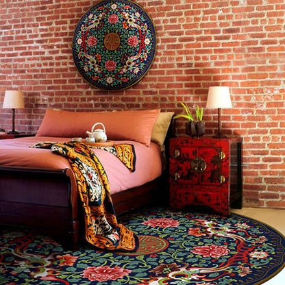 Vivolux | Chinoiserie Floral Gedruckter Teppich Mehrfarbig Polypropylen Innen Teppich Rutschfest Tierfreundlicher Bereichteppich zur Dekoration