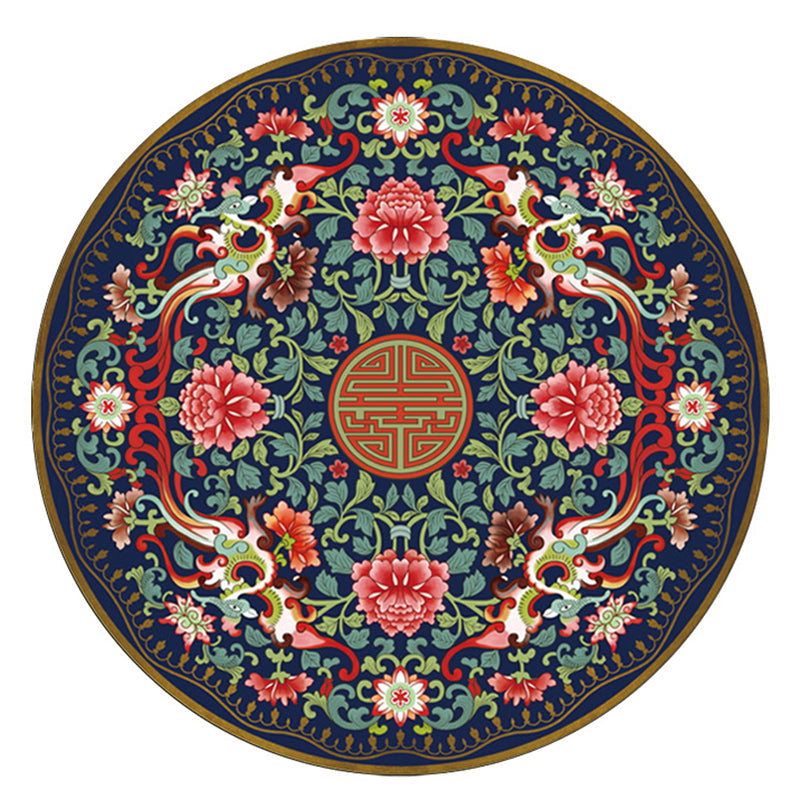 Vivolux | Chinoiserie Floral Gedruckter Teppich Mehrfarbig Polypropylen Innen Teppich Rutschfest Tierfreundlicher Bereichteppich zur Dekoration