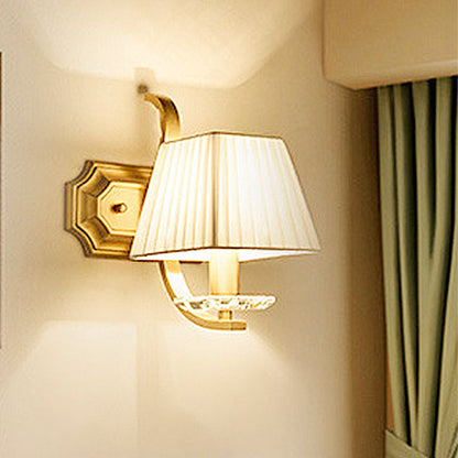 Vivolux | Trapezium Stoffschatten Wandleuchte Vintage 1/2-Kopf Schlafzimmer Wandmontage Lampe in Gold