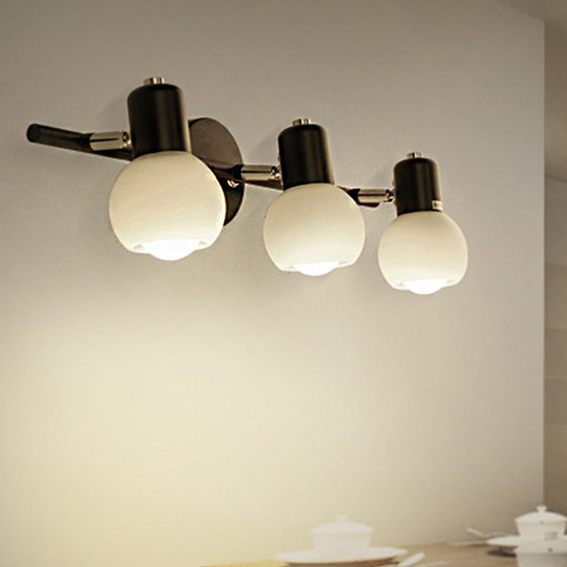 Vivolux | Globe Gefrostetes Glas Vanity Beleuchtung Traditioneller Stil 2/3 Lichter Badezimmer Wandmontierte Lampe in Schwarz