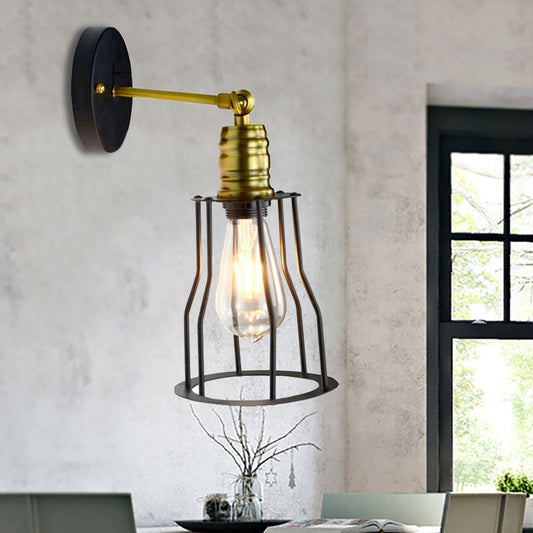 Vivolux | 1 Glühbirne Eisen Wand Sconce Beleuchtung Bauernhaus Messing/gealterte Messing Käfig Schirm Esszimmer Verstellbare Wandbeleuchtung