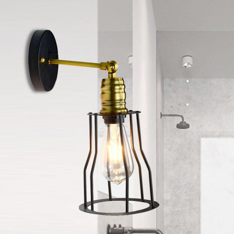 Vivolux | 1 Glühbirne Eisen Wand Sconce Beleuchtung Bauernhaus Messing/gealterte Messing Käfig Schirm Esszimmer Verstellbare Wandbeleuchtung