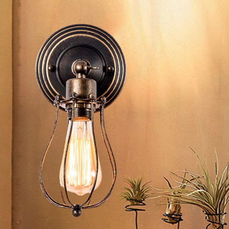 Vivolux | 1 Kopf Eisen Wandlampe Bauernhaus Stil Dunkel Rost Drahtschutz Kaffeehaus Mini Wandleuchte