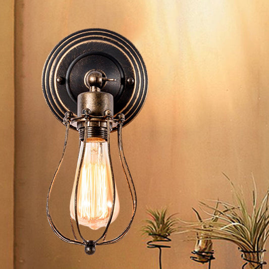 Vivolux | 1 Kopf Eisen Wandlampe Bauernhaus Stil Dunkel Rost Drahtschutz Kaffeehaus Mini Wandleuchte