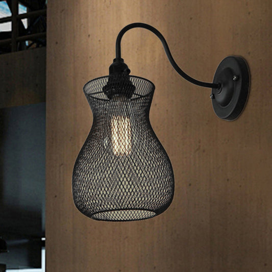 Vivolux | 1 Glühbirnen Vase Form Wand Sconce mit Mesh-Schirm Industriestil Schwarz Metall Wandleuchte für Flur
