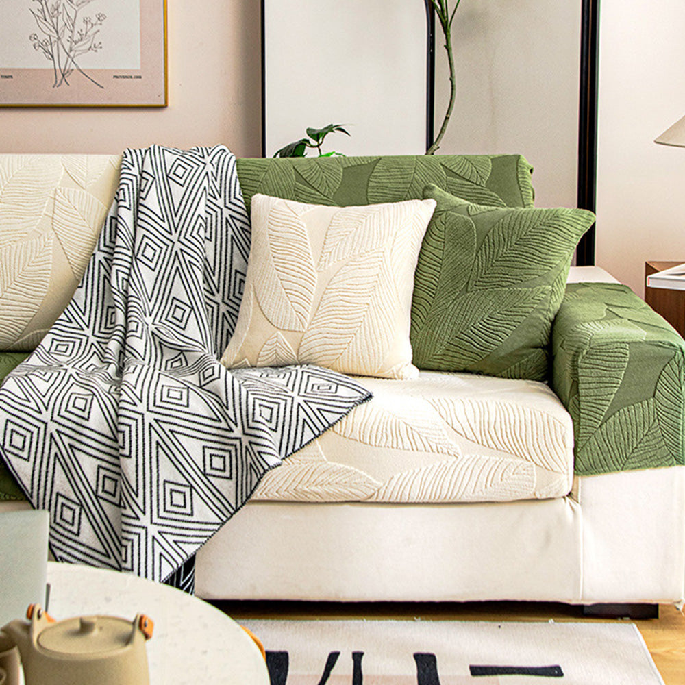 Vivolux | Modernes Blatt Jacquard Wasserdicht Anti-Kratzer Stretch Vollüberzug Sofaüberzug