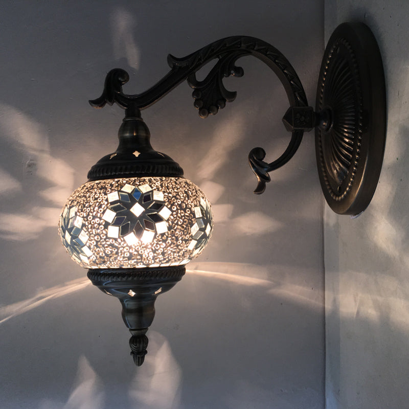 Vivolux | Antique Armed Sconces Metal 1 Bulb Wall Mounted Light Fixture with Global Tan/White Glass Shade for Stair