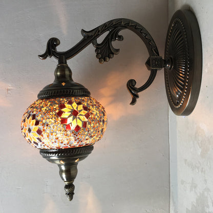 Vivolux | Antique Armed Sconces Metal 1 Bulb Wall Mounted Light Fixture with Global Tan/White Glass Shade for Stair