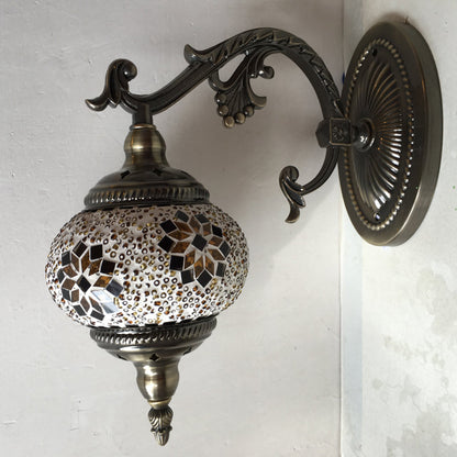 Vivolux | Antique Armed Sconces Metal 1 Bulb Wall Mounted Light Fixture with Global Tan/White Glass Shade for Stair