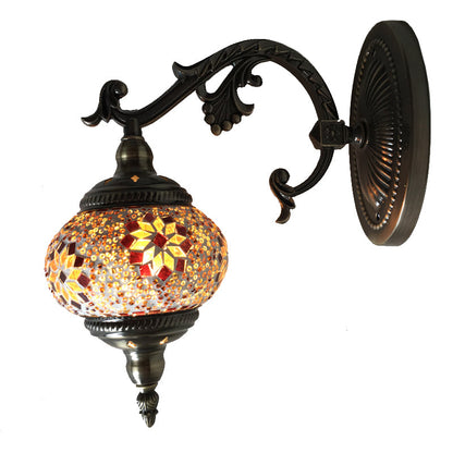 Vivolux | Antique Armed Sconces Metal 1 Bulb Wall Mounted Light Fixture with Global Tan/White Glass Shade for Stair