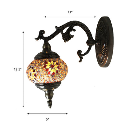 Vivolux | Antique Armed Sconces Metal 1 Bulb Wall Mounted Light Fixture with Global Tan/White Glass Shade for Stair