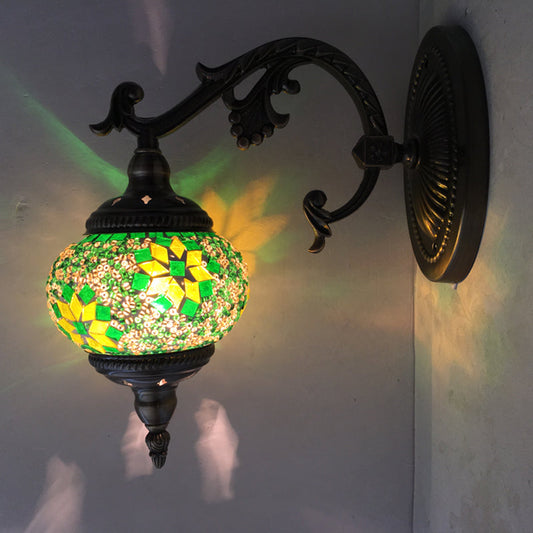 Vivolux | Bewapende Wandverlichting Traditionele Metaal 1 Lamp Brons Wandlamp met Globale Groene Glaslampenkap