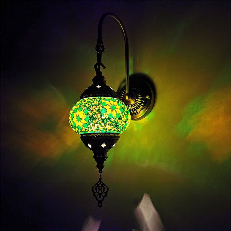 Vivolux | Bewapende Wandverlichting Traditionele Metaal 1 Lamp Brons Wandlamp met Globale Groene Glaslampenkap