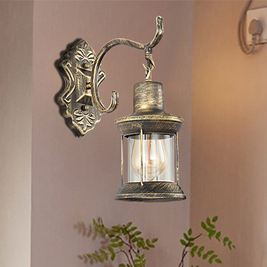Vivolux | 1 Glühbirne Kerosin Wandmontierte Leuchte Rustikaler Stil Gealtertes Bronze Klares Glas Beleuchtung mit Graviertem Muster