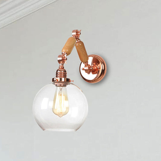 Vivolux | 1 Glühbirne Globe Wandmontierte Lichtarmatur Rustikales Roségold Klares Glas Beleuchtung mit Ausziehbarem Arm