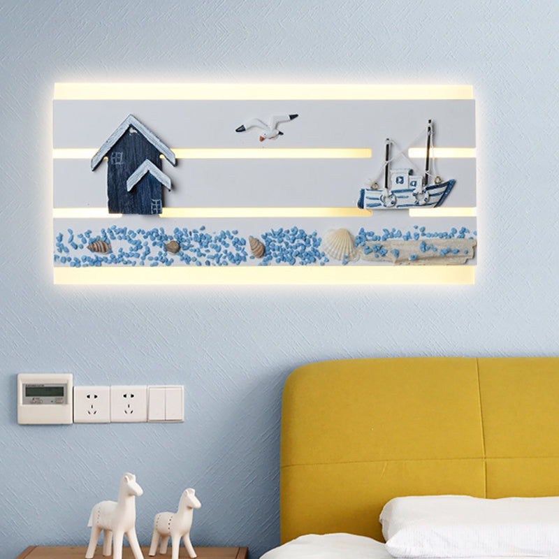 Vivolux | Zeezicht Ontwerp Wandlamp met Houten Paneel Kinderkamer Nautisch LED Wandlamp in Wit